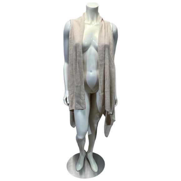 LOFT NWT Ribbed Waterfall Open Front Sweater Vest Oatmeal One Size Fits Most - Picture 2 of 12